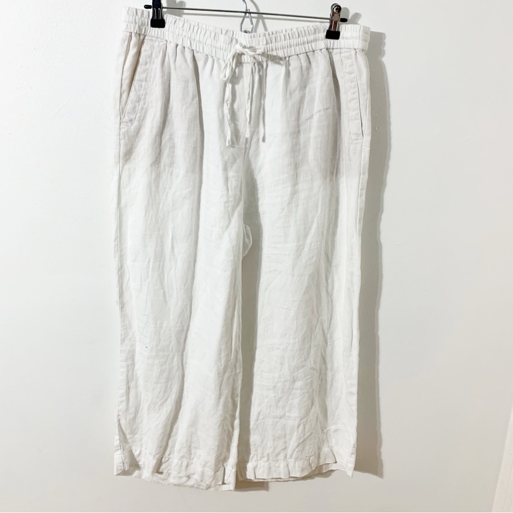 Talbots Linen Drawstring Elastic Waist Cropped Pa… - image 1